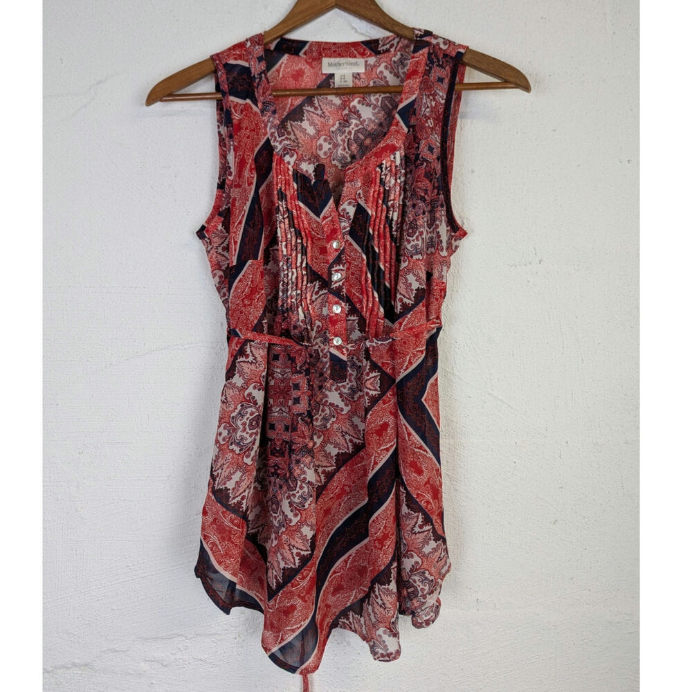 Motherhood Maternity Patriotic Blouse Sleeveless Red White Blue Bandana Small